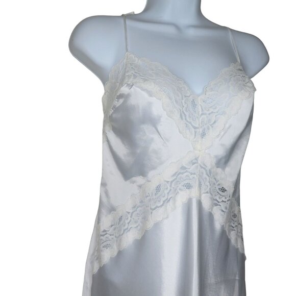Vintage 80s White Lace Satin Slip Nightgown Robe Peignoir Set Wedding Honeymoon - Picture 5 of 16